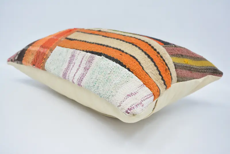 Kilim Pillow, Decorative Throw Cushion Cover, 16x24 Orange Pillow, Pillow, Home Decor Pillow, Turkish Kilim Pillow - 6