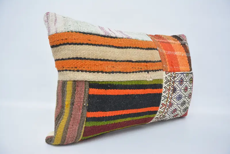 Kilim Pillow, Decorative Throw Cushion Cover, 16x24 Orange Pillow, Pillow, Home Decor Pillow, Turkish Kilim Pillow - 3
