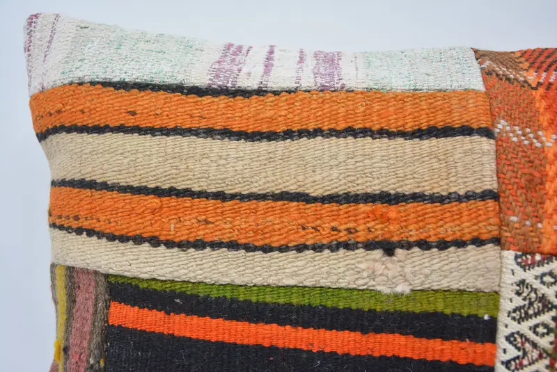 Kilim Pillow, Decorative Throw Cushion Cover, 16x24 Orange Pillow, Pillow, Home Decor Pillow, Turkish Kilim Pillow - 2