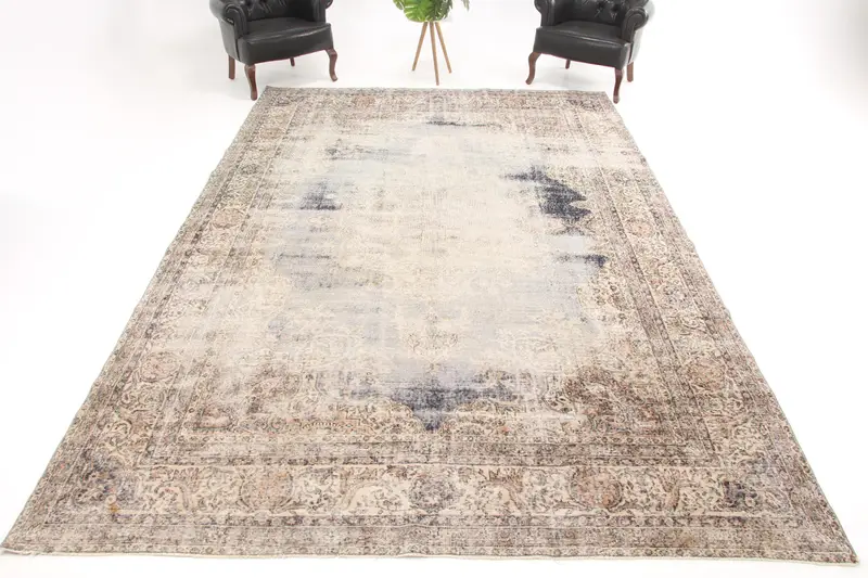 8.4x12.9 ft Rug, Turkish Vintage Oversize Rug, Gray Oushak Wool Rug - 1