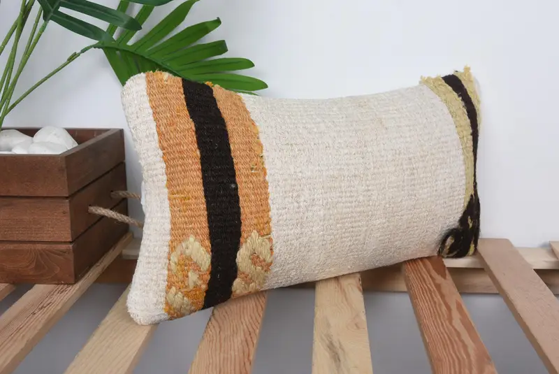 Farmhouse Pillow Case, Home Decor Pillow, Cushion Case, 8x16 Beige Pillow Sham, Interior Designer Pillow, Ethnical Kilim Rug Pillow - 4