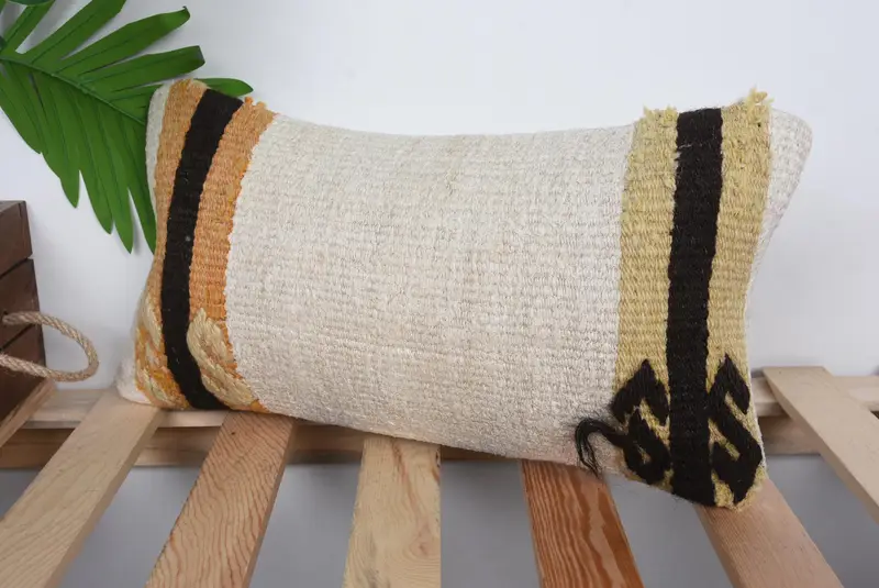 Farmhouse Pillow Case, Home Decor Pillow, Cushion Case, 8x16 Beige Pillow Sham, Interior Designer Pillow, Ethnical Kilim Rug Pillow - 5