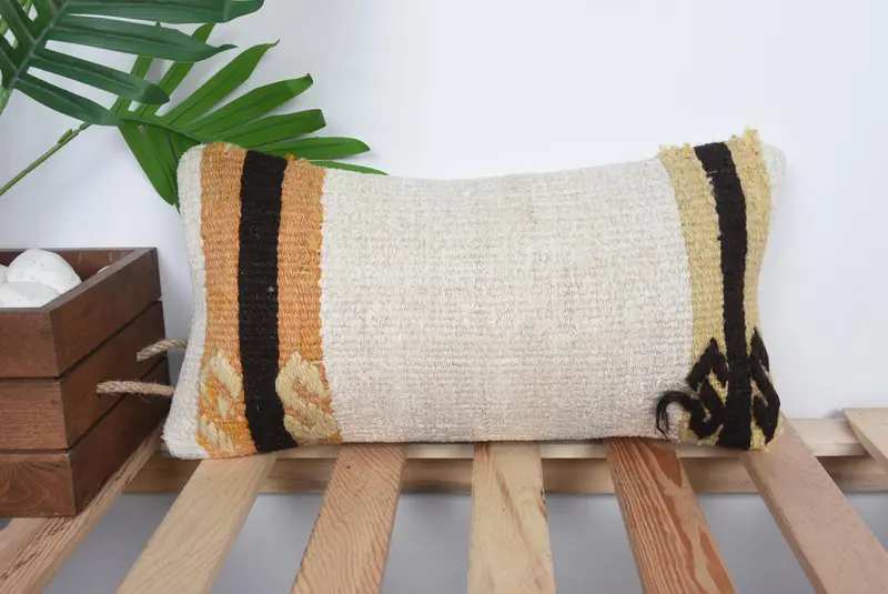 Farmhouse Pillow Case, Home Decor Pillow, Cushion Case, 8x16 Beige Pillow Sham, Interior Designer Pillow, Ethnical Kilim Rug Pillow - 1