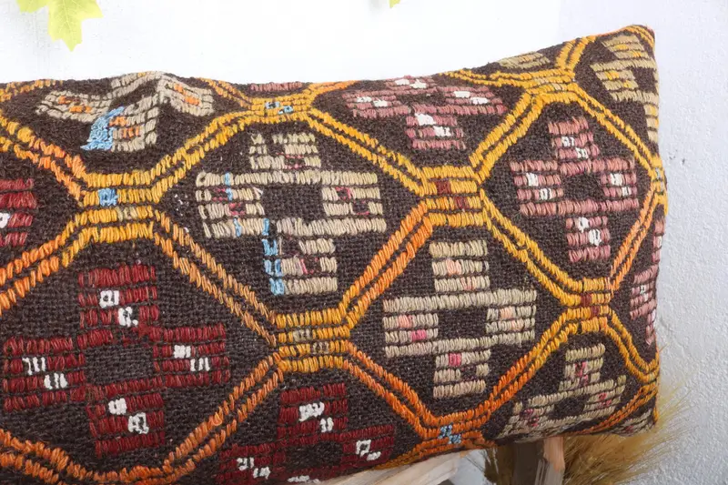 Antique Pillows, Interior Designer Pillow, 16x36 Orange Cushion, Vintage Kilim Throw Pillow, Knitted Cushion Cover, Pillow Case - 5