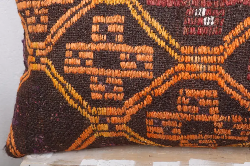 Antique Pillows, Interior Designer Pillow, 16x36 Orange Cushion, Vintage Kilim Throw Pillow, Knitted Cushion Cover, Pillow Case - 3