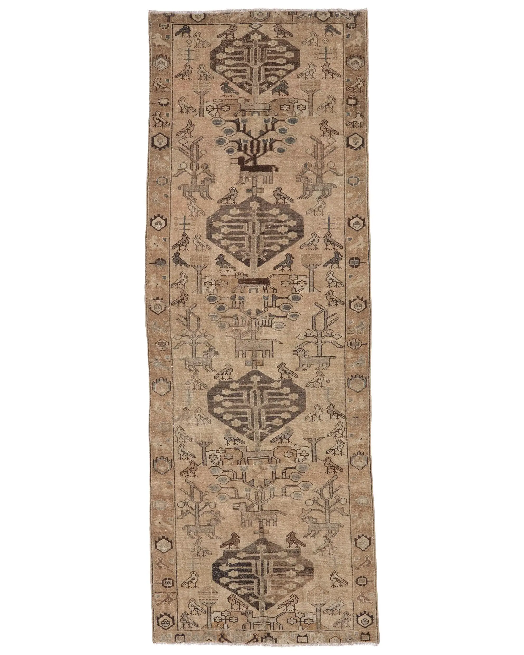 Türkischer Läuferteppich 103 x 293 cm, brauner Vintage-Teppich mit Blumenmuster - 1