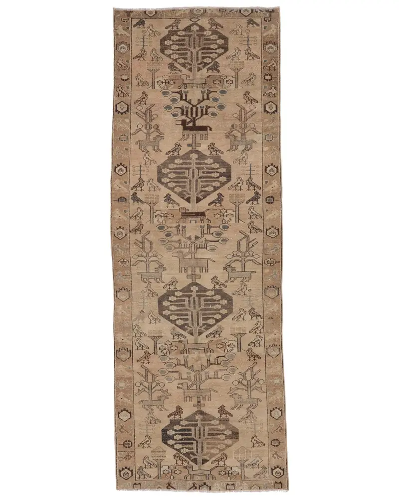 Zarif Kahverengi ve Gri Halı, 3,4x9,6 ft Çiçek ve Geometrik