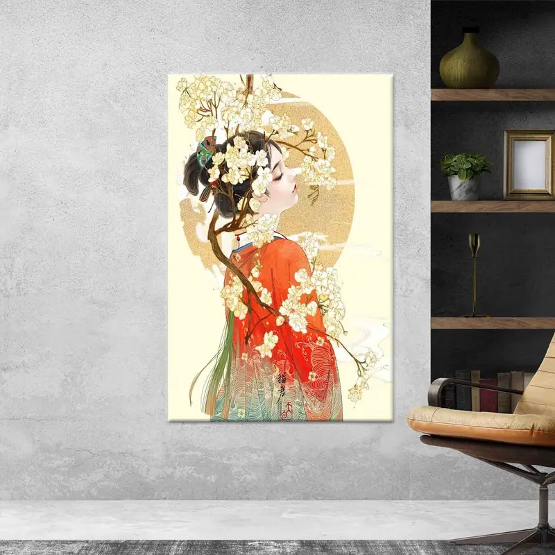 Zarif Geyşa Kanvas Tablo Baskı: Japon Sanatı Başyapıtı
