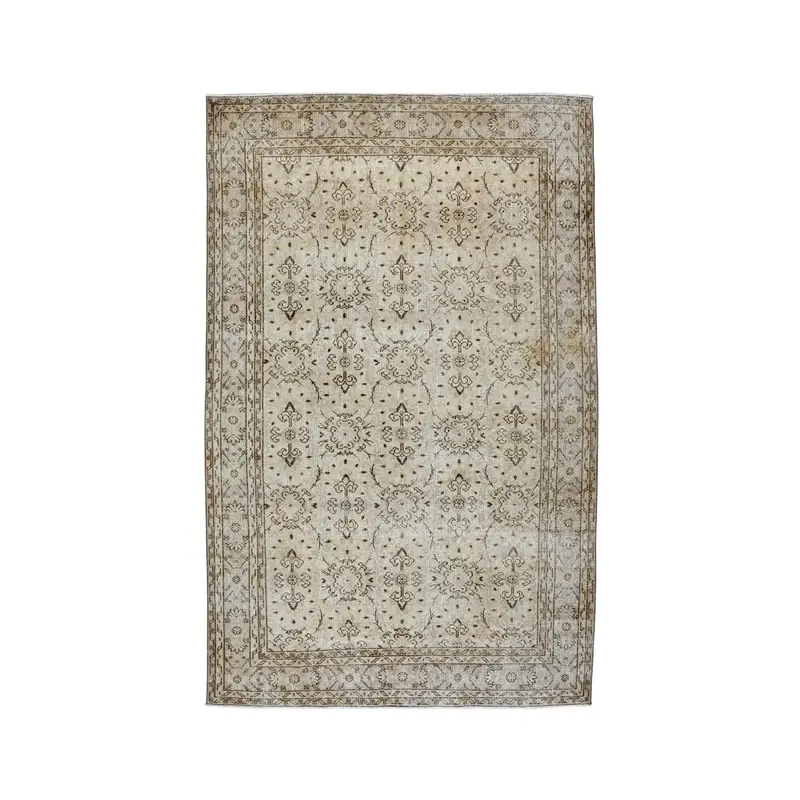 Vintage Turkish Oushak Rug 6x9.6 ft, Brown Large Moroccan Wool Rug - 1