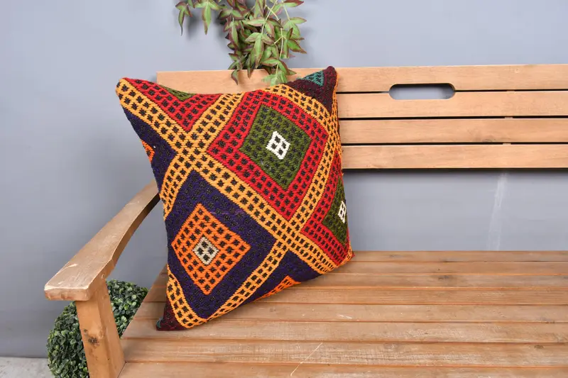 20x20 Red Pillow Case, Interior Designer Pillow, Ethnical Kilim Rug Pillow, Handmade Rug Seat Cushion Cover, Pillow, Handmade Kilim Cushion - 1