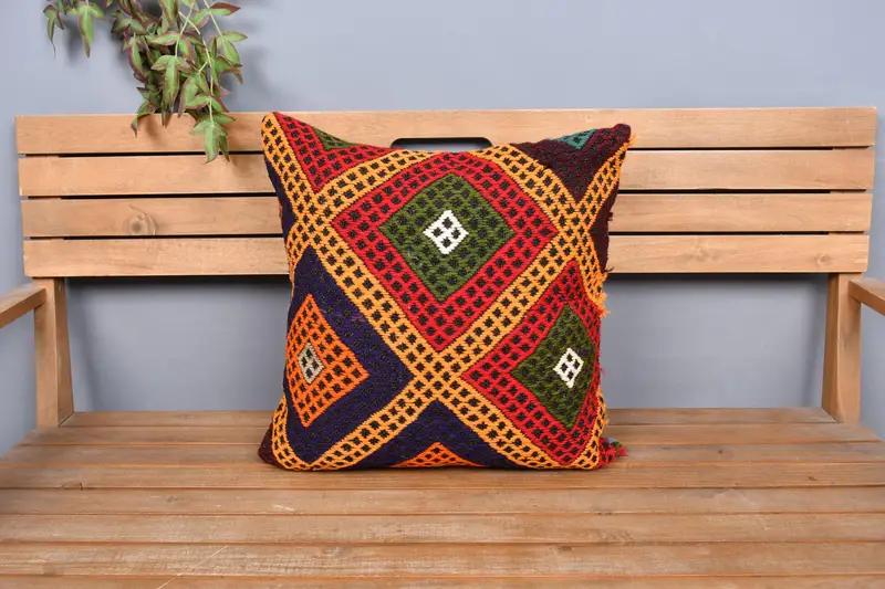 20x20 Red Pillow Case, Interior Designer Pillow, Ethnical Kilim Rug Pillow, Handmade Rug Seat Cushion Cover, Pillow, Handmade Kilim Cushion - 6
