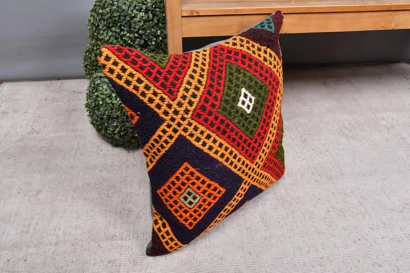 20x20 Red Pillow Case, Interior Designer Pillow, Ethnical Kilim Rug Pillow, Handmade Rug Seat Cushion Cover, Pillow, Handmade Kilim Cushion - 7