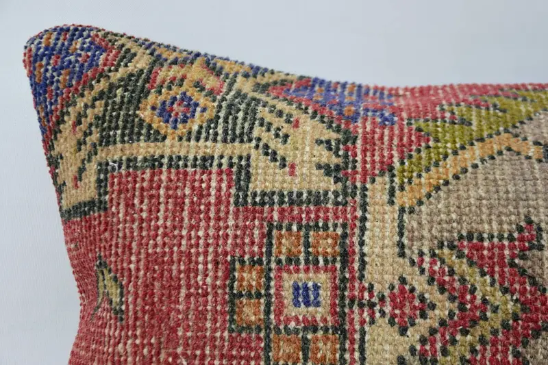 Vintage Pillow, Cozy Throw Pillow, Ethnical Kilim Rug Pillow, Cushion Case, Kilim Pillow, Seat Pillow, 16x36 Red Pillow Case, Neutral Pillow Cover - 2