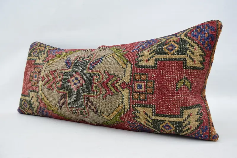 Vintage Pillow, Cozy Throw Pillow, Ethnical Kilim Rug Pillow, Cushion Case, Kilim Pillow, Seat Pillow, 16x36 Red Pillow Case, Neutral Pillow Cover - 5