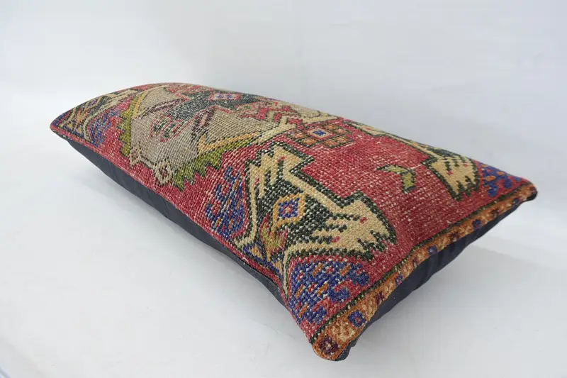 Vintage Pillow, Cozy Throw Pillow, Ethnical Kilim Rug Pillow, Cushion Case, Kilim Pillow, Seat Pillow, 16x36 Red Pillow Case, Neutral Pillow Cover - 6