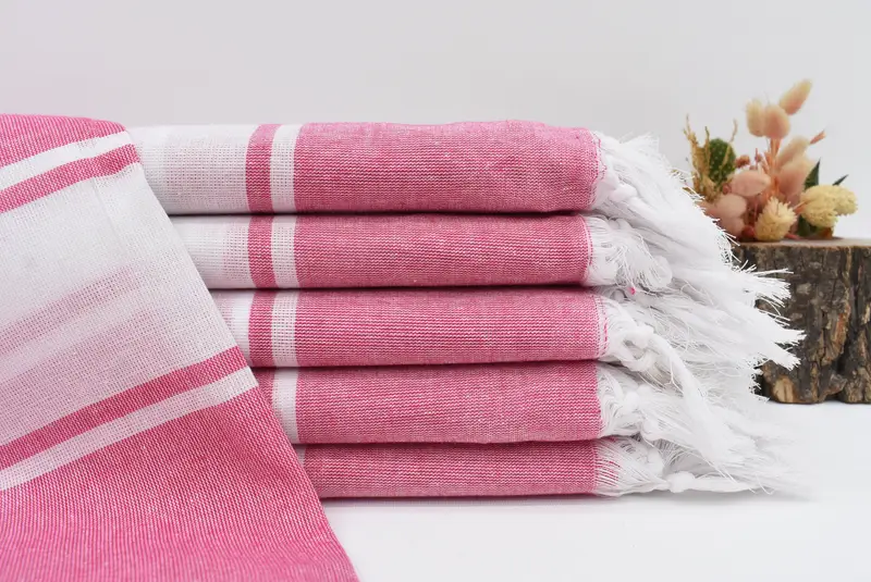 Bachelorette Party Bridesmaids Towel, Organic Cotton, Fuchsia Stripes, 70x40 Inches