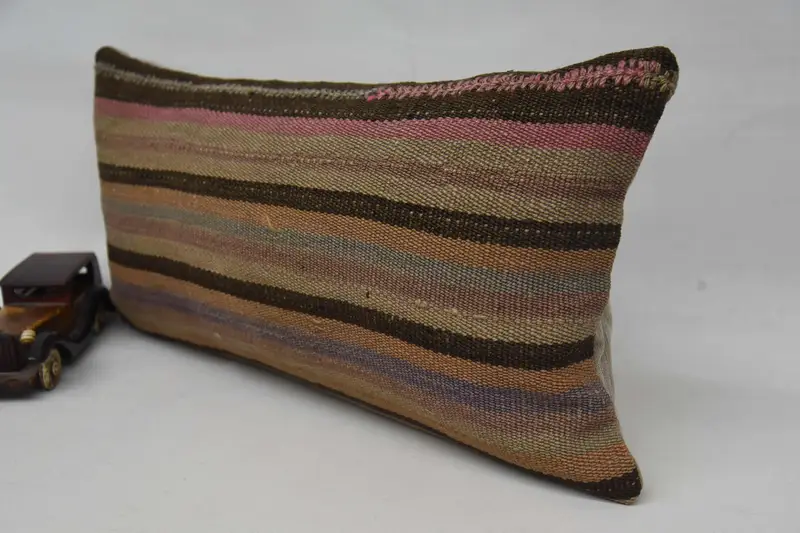 Sustainable Pillow Case, Ethnical Kilim Rug Pillow, 12x24 Pink Cushion Cover, Turkish Rugs Pillow, Kilim Pillow, Pillow Case, Throw Kilim Pillow - 3