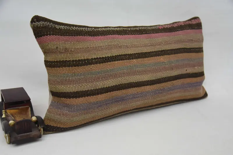 Sustainable Pillow Case, Ethnical Kilim Rug Pillow, 12x24 Pink Cushion Cover, Turkish Rugs Pillow, Kilim Pillow, Pillow Case, Throw Kilim Pillow - 2