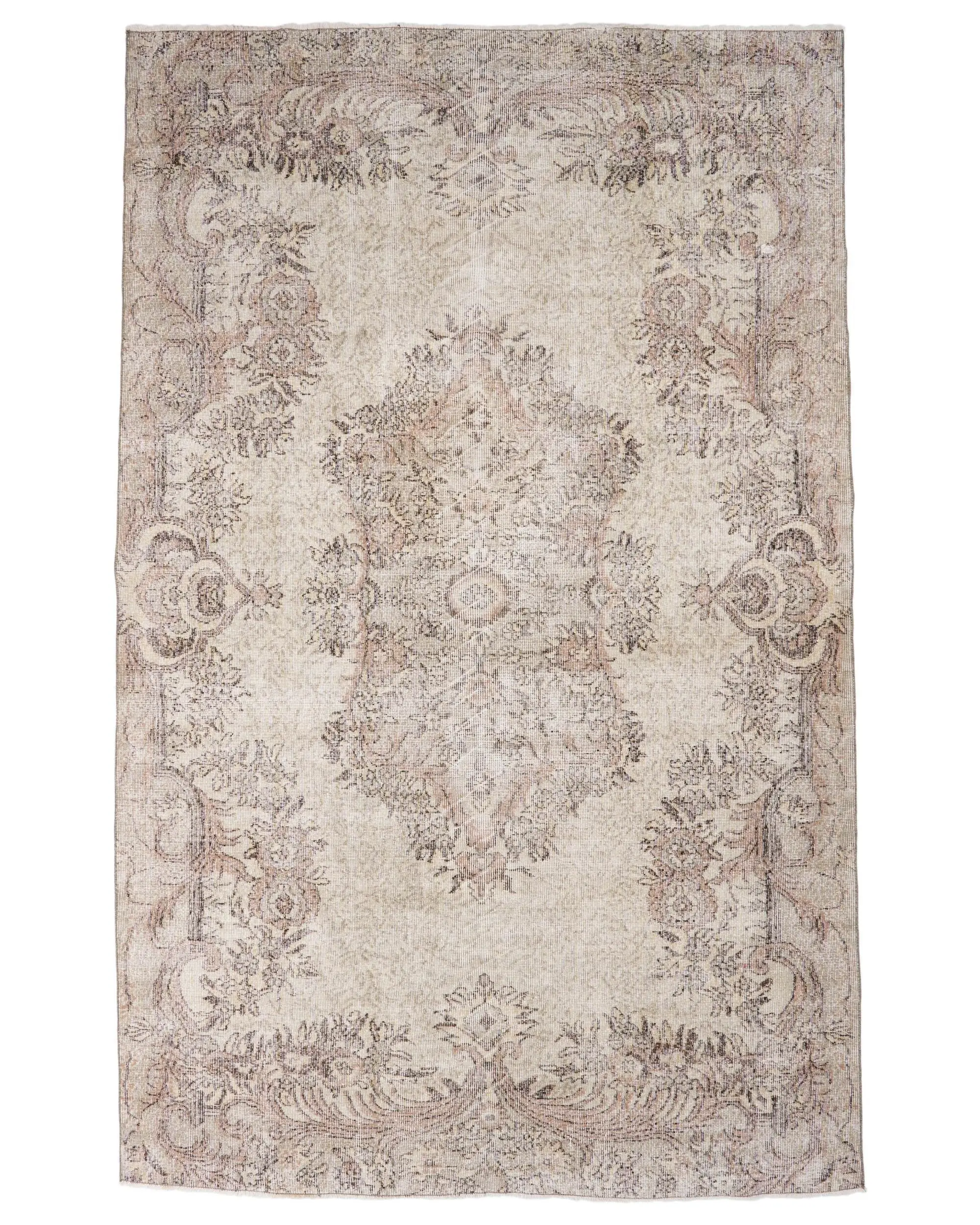 Vintage Halı, 6.4x10.1 ft Büyük Türk Halısı, Gri Kahverengi Masif Halı - 1