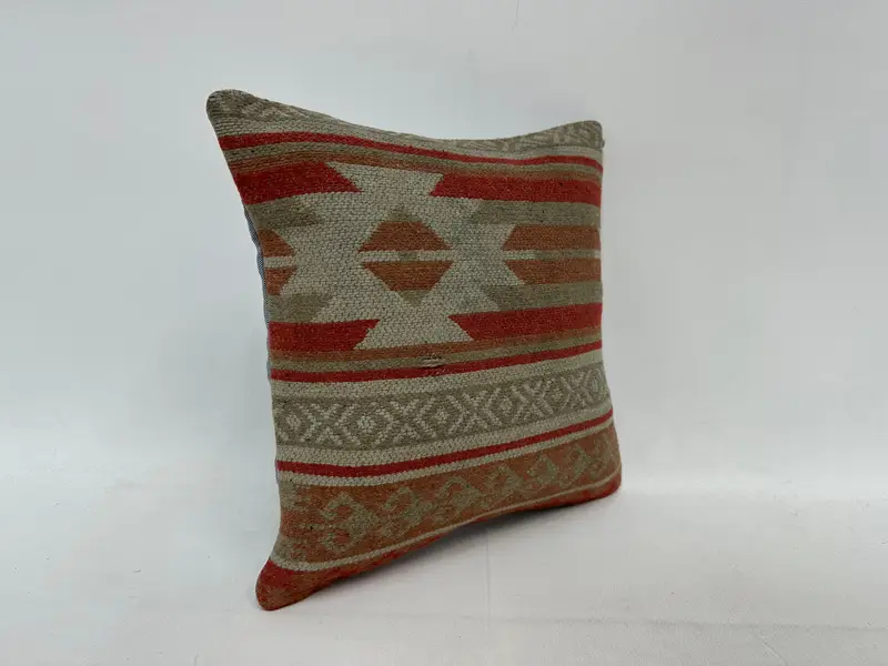 Antique Pillows, Hippie Throw Pillow Cover, 14x14 Red Cushion Case, Sofa Bolster Pillow, Vintage Kilim Pillow, Pillow Sham, Interior Designer Pillow - 3