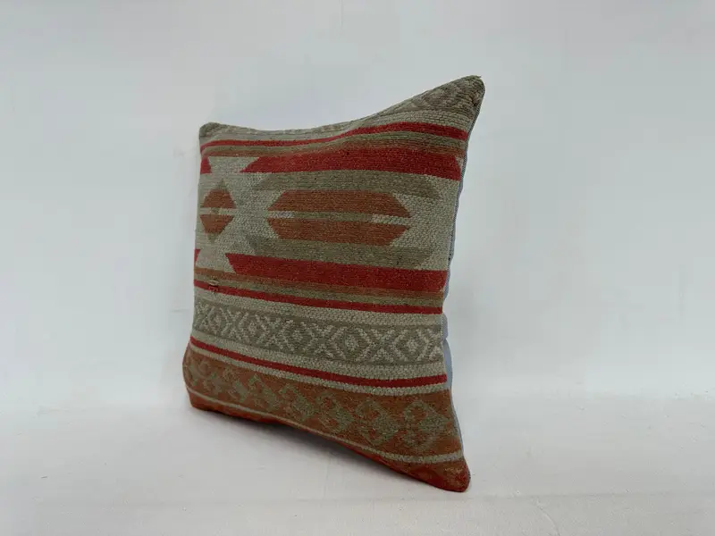 Antique Pillows, Hippie Throw Pillow Cover, 14x14 Red Cushion Case, Sofa Bolster Pillow, Vintage Kilim Pillow, Pillow Sham, Interior Designer Pillow - 4