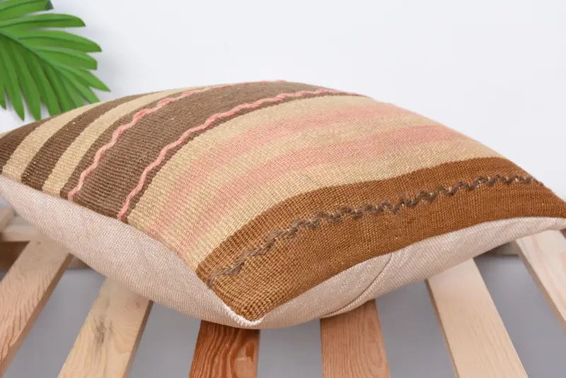 Outdoor Throw Pillow Case, Interior Designer Pillow, 14x14 Brown Pillow, Boho Pillow Sham Cover, Pillow Sham, Ethnical Kilim Rug Pillow - 6