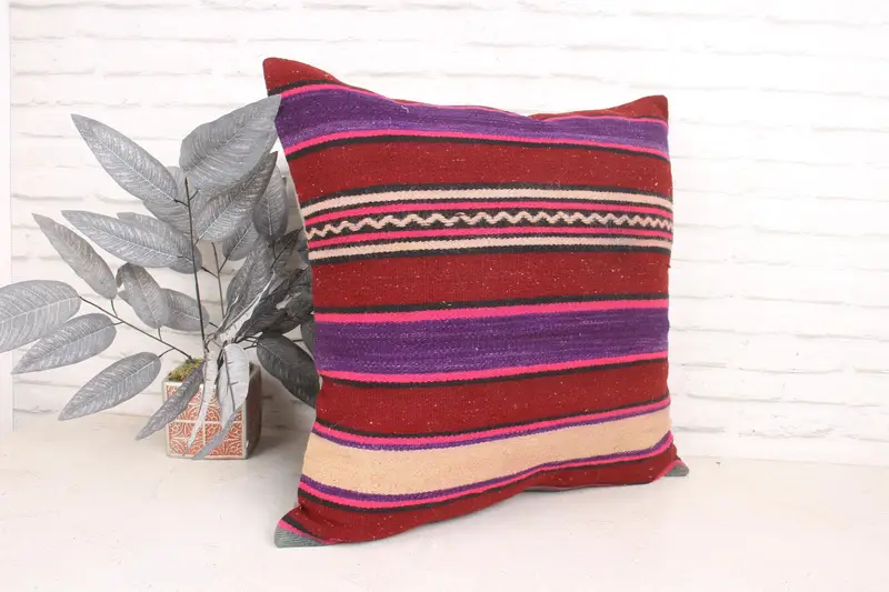 Boho Chic Pillow Cover, Vintage Pillow, Boho Pillow, Armchair Cushion Cover, Cushion Case, Home Decor Pillow, 24x24 Red Pillow Cover - 3