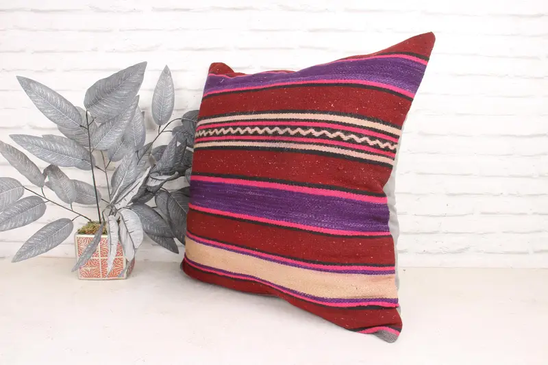 Boho Chic Pillow Cover, Vintage Pillow, Boho Pillow, Armchair Cushion Cover, Cushion Case, Home Decor Pillow, 24x24 Red Pillow Cover - 4
