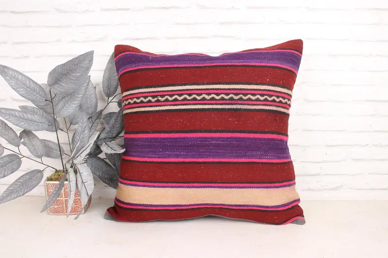 Boho Chic Pillow Cover, Vintage Pillow, Boho Pillow, Armchair Cushion Cover, Cushion Case, Home Decor Pillow, 24x24 Red Pillow Cover - 1