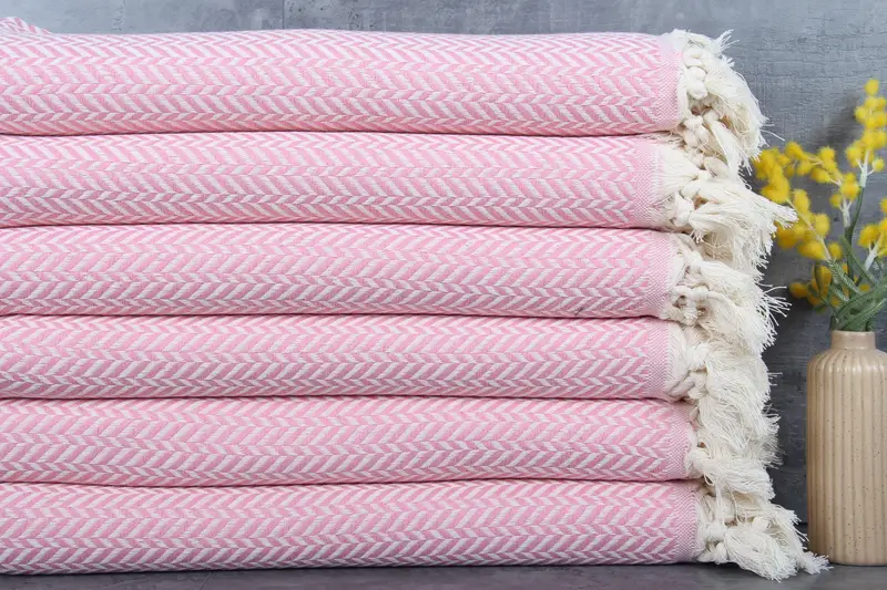 Wedding Gift Organic Cotton Chevron Pink Towel, Beige, 40x71 Inches