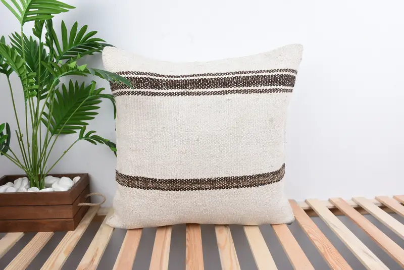 Bright Pillow Sham, 24x24 White Pillow Case, Ethnical Kilim Rug Pillow, Kilim Pillow Cover, Boho Pillow Sham Cover, Cushion Case, Tribal Cushion - 1
