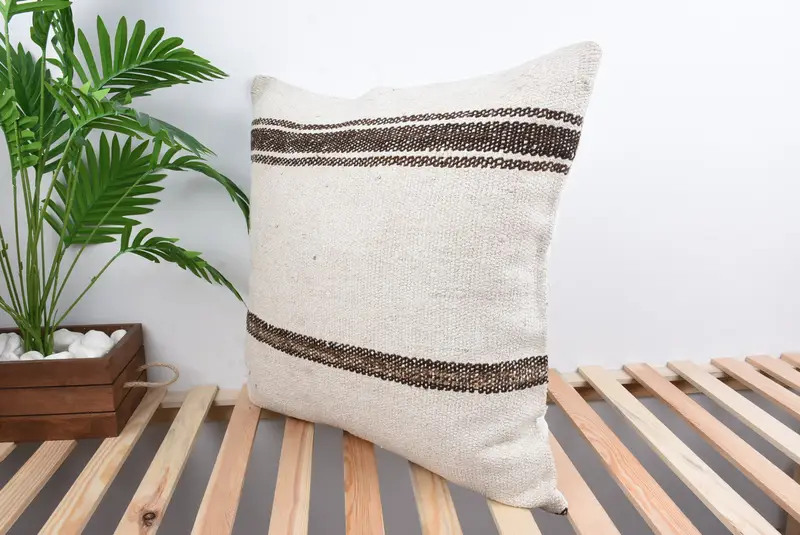 Bright Pillow Sham, 24x24 White Pillow Case, Ethnical Kilim Rug Pillow, Kilim Pillow Cover, Boho Pillow Sham Cover, Cushion Case, Tribal Cushion - 5