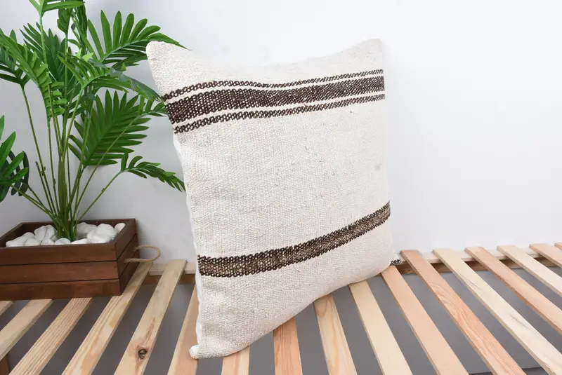 Bright Pillow Sham, 24x24 White Pillow Case, Ethnical Kilim Rug Pillow, Kilim Pillow Cover, Boho Pillow Sham Cover, Cushion Case, Tribal Cushion - 4