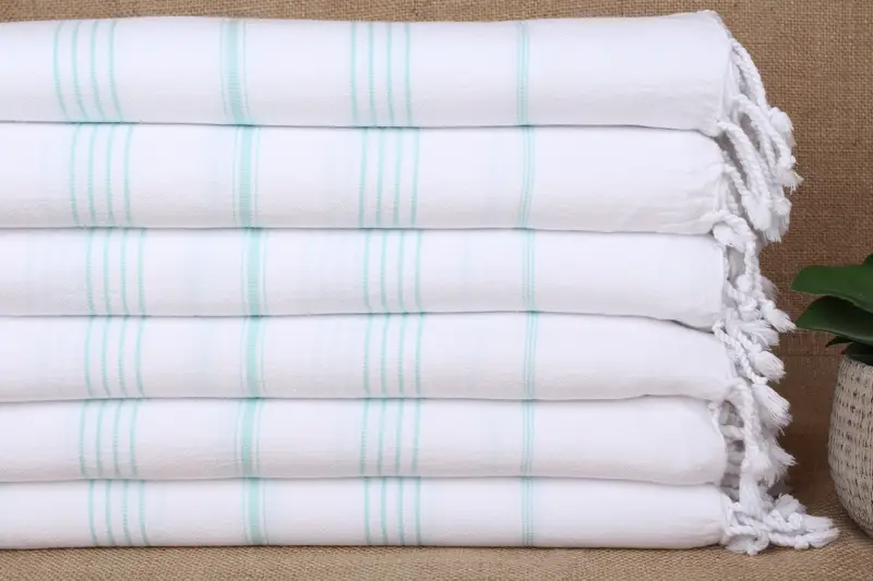 パーソナライズされたトルコビーチタオル、ミントとベージュのストライプ、40x71インチ