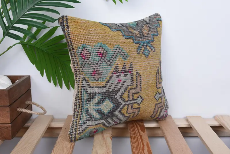 Vintage Kilim Throw Pillow, Ethnic Pillow Cover Pillow Cover, Vintage Kilim Pillow, 12x12 Orange Cushion Cover, Pillow Case, Turkish Pillow - 4