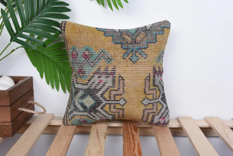 Vintage Kilim Throw Pillow, Ethnic Pillow Cover Pillow Cover, Vintage Kilim Pillow, 12x12 Orange Cushion Cover, Pillow Case, Turkish Pillow - 1