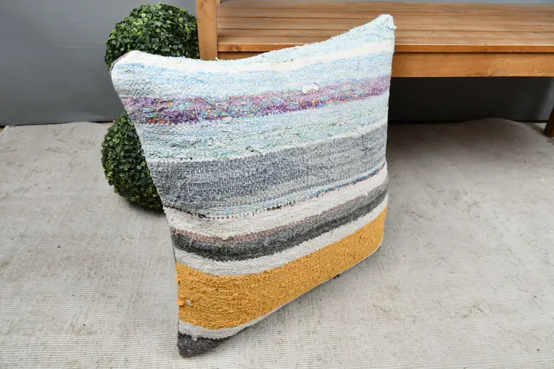 Couch Pillow Cover, Aesthetic Cushion, Boho Pillow Sham Cover, Vintage Kilim Pillow, Cushion Cover, 22x22 Yellow Cushion, Vintage Pillow - 7