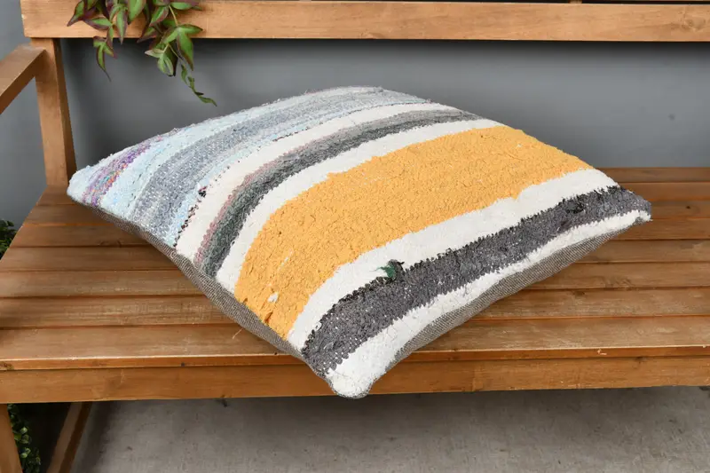 Couch Pillow Cover, Aesthetic Cushion, Boho Pillow Sham Cover, Vintage Kilim Pillow, Cushion Cover, 22x22 Yellow Cushion, Vintage Pillow - 2