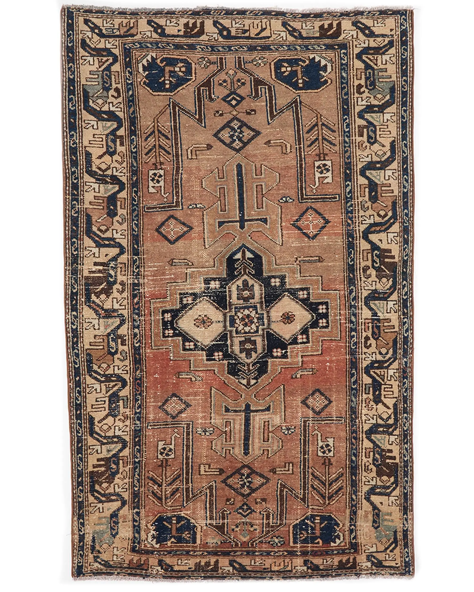 Turkish Vintage Rug, 4.3x6.9 ft Area Rug, Brown Blue Striped Rug - 1