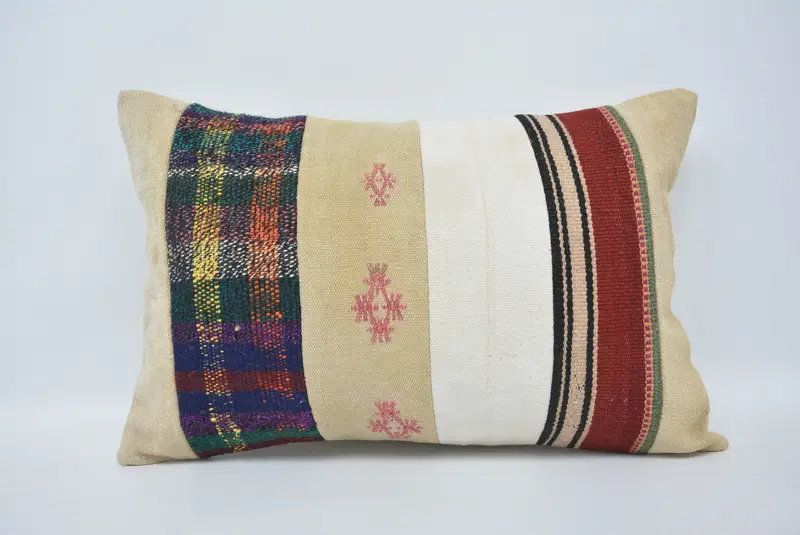 Boho Pillow Sham Cover, Bolster Cushion Case, 16x24 Beige Pillow, Turkish Pillow, Pillow for Sofa, Cozy Throw Cushion Case, Cushion - 1