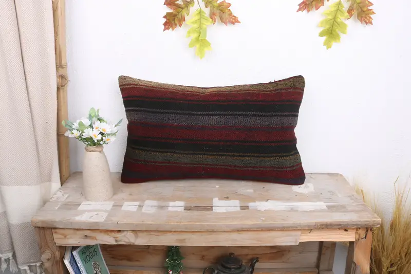 Vintage Kilim Throw Pillow, Accent Pillow, 12x20 Red Pillow Cover, Kilim Pillow, Interior Designer Pillow, Pillow, Cozy Throw Pillow Case - 1