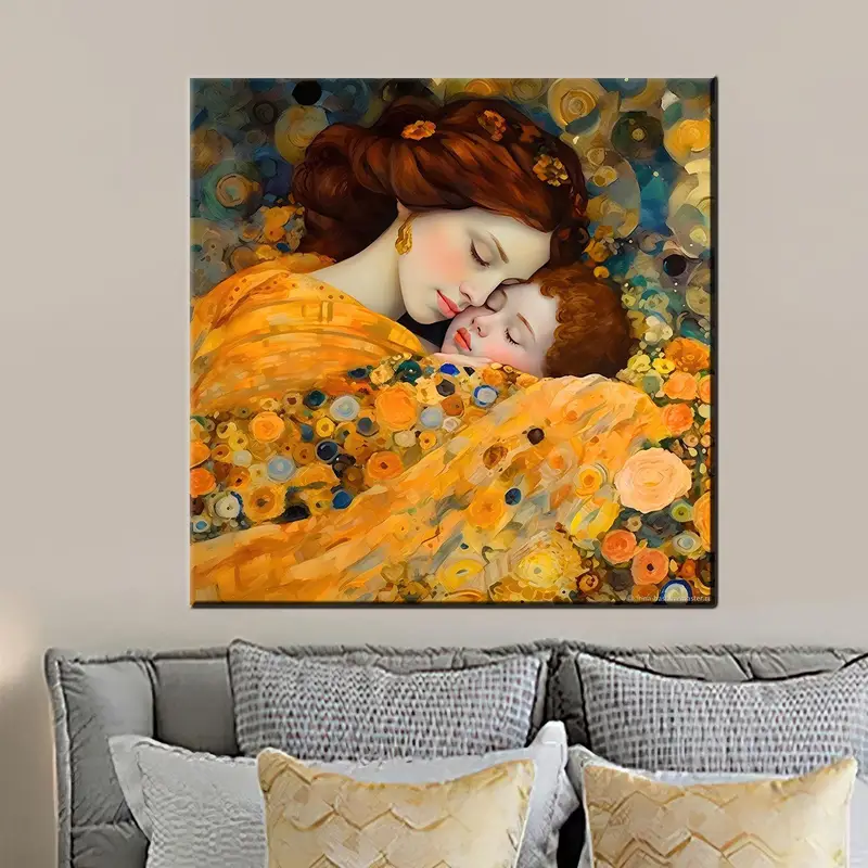 Anne ve Çocuk, Klimt Canvas Sanatı, Art Nouveau, Modern Tuval Dekoru, Modeli Sanat, Anne ve Oğul, Anne Hediyesi, Tuval Duvar Sanatı - 2