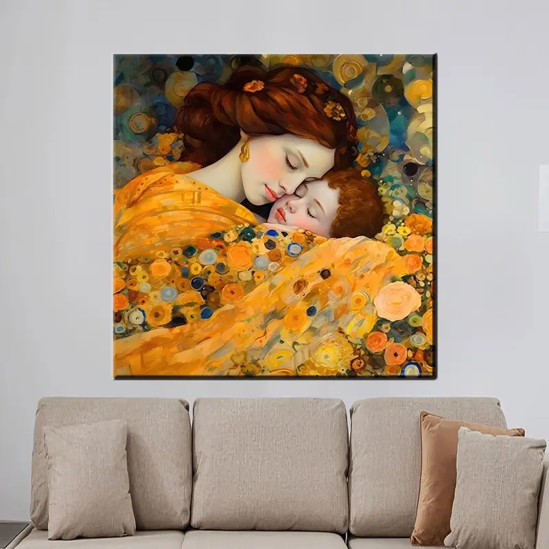 Anne ve Çocuk, Klimt Canvas Sanatı, Art Nouveau, Modern Tuval Dekoru, Modeli Sanat, Anne ve Oğul, Anne Hediyesi, Tuval Duvar Sanatı - 1