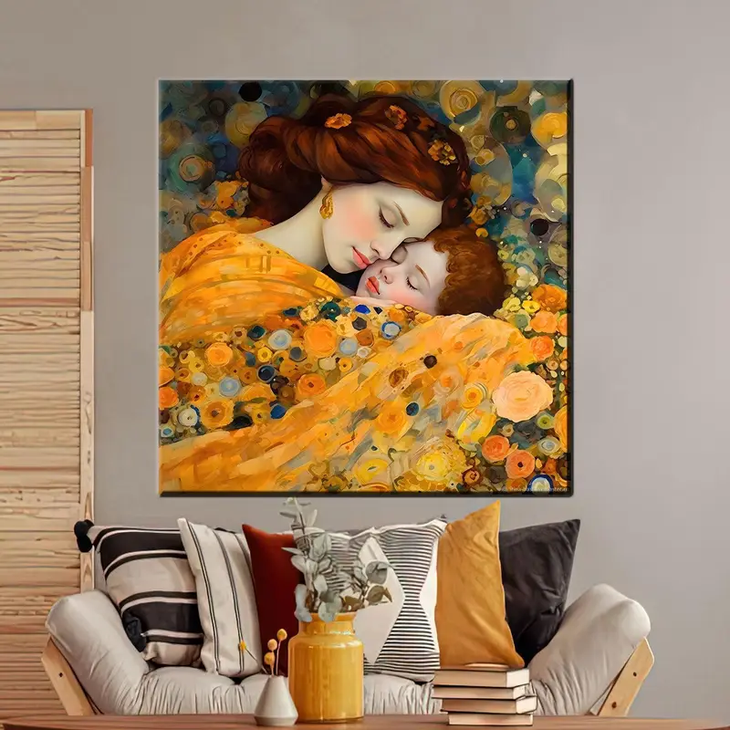 Anne ve Çocuk, Klimt Canvas Sanatı, Art Nouveau, Modern Tuval Dekoru, Modeli Sanat, Anne ve Oğul, Anne Hediyesi, Tuval Duvar Sanatı - 3