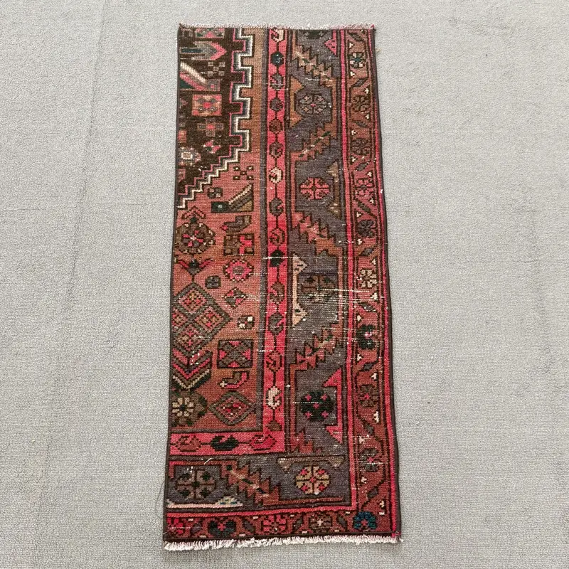 Oushak Rug, 1.2x3.2 ft Vintage Rug, Red Ombré Rug Wool - 1