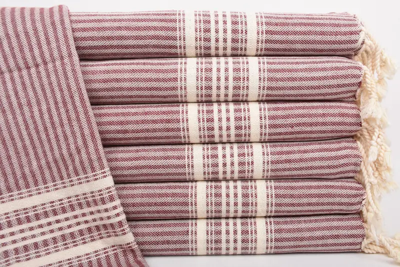 Home Decor Gift: 40x18 Inch Burgundy Striped Turkish Dish Towel