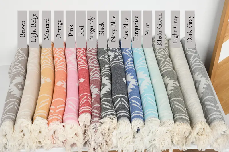 Turkish Towel Handmade Cotton Geometric Bath Towel, Beige, 40x73 Inches