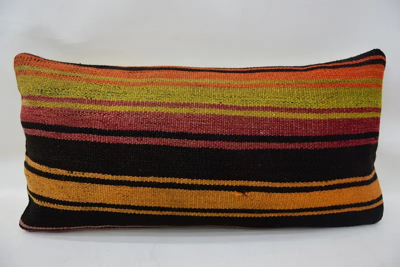 Couch Cushion, Knitted Pillow Case, Vintage Kilim Throw Pillow, 12x24 Green Pillow Cover, Boho Pillow Sham Cover, Pillow Sham, Turkish Kilim Pillow - 1