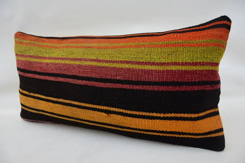 Couch Cushion, Knitted Pillow Case, Vintage Kilim Throw Pillow, 12x24 Green Pillow Cover, Boho Pillow Sham Cover, Pillow Sham, Turkish Kilim Pillow - 3