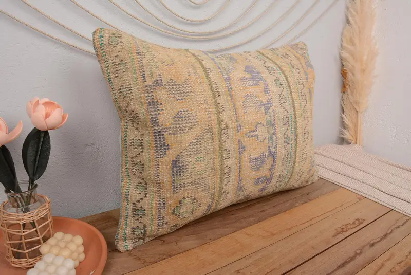 Orange & grünes Patchwork-Wurfkissen, handgefertigtes rechteckiges Kissen